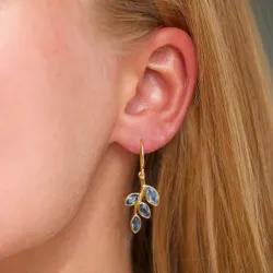 blad blå krystal øreringe i forgyldt sølv - Loom Stones