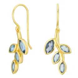 blad mørkeblå krystal øreringe i forgyldt sølv - Loom Stones