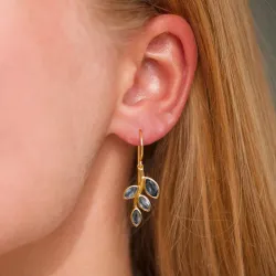 blad mørkeblå krystal øreringe i forgyldt sølv - Loom Stones