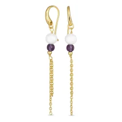 blå mørkeblå krystal kæde øreringe i forgyldt sølv - Loom Stones