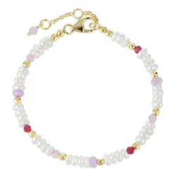 pink sten armbånd i forgyldt sølv  x   - Loom Stones