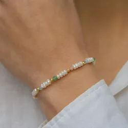 sten armbånd i forgyldt sølv  x   - Loom Stones