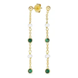 grøn krystal kæde øreringe i forgyldt sølv