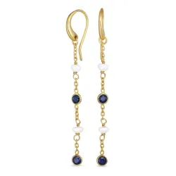 mørkeblå krystal kæde øreringe i forgyldt sølv