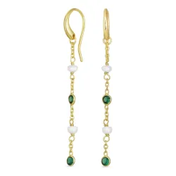 grøn krystal kæde øreringe i forgyldt sølv