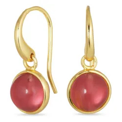 runde pink krystal øreringe i forgyldt sølv - Loom Stones