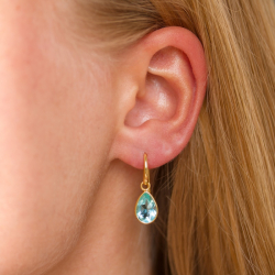 dråbe blå krystal øreringe i forgyldt sølv - Loom Stones