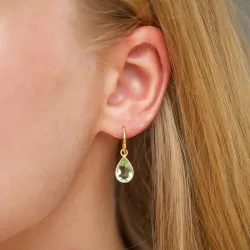 dråbe lysegrøn krystal øreringe i forgyldt sølv - Loom Stones