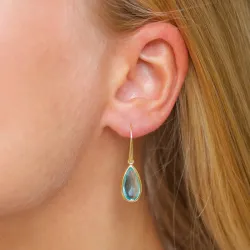 dråbe blå krystal øreringe i forgyldt sølv - Loom Stones