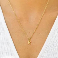 bogstav R vedhæng med halskæde i forgyldt sølv - My Letter