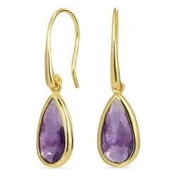 lange dråbe lilla ametyst øreringe i forgyldt sølv - Loom Stones