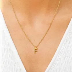 bogstav F vedhæng med halskæde i forgyldt sølv - My Letter