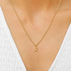 bogstav R vedhæng med halskæde i forgyldt sølv - My Letter