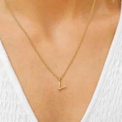 bogstav V vedhæng med halskæde i forgyldt sølv - My Letter