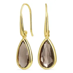 lange dråbe røgfarvet kvarts øreringe i forgyldt sølv - Loom Stones