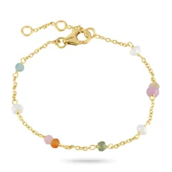 multifarvet sten armbånd i forgyldt sølv 16 + 3 cm x 3,5 mm