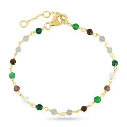 grøn sten armbånd i forgyldt sølv 16 + 3 cm x 3,2 mm