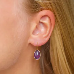 ovale lilla ametyst øreringe i forgyldt sølv - Loom Stones