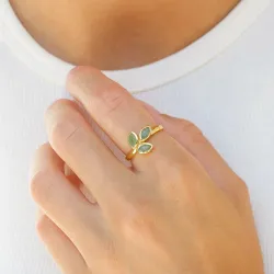 blad aventurin ring i forgyldt sølv - Loom Stones