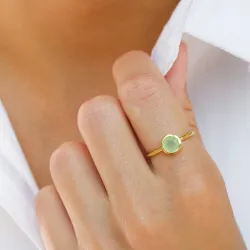 rund prehnite ring i forgyldt sølv - Loom Stones