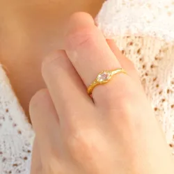 klar quartz ring i forgyldt sølv