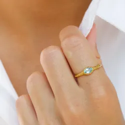 blå krystal ring i forgyldt sølv - Lumé Etched