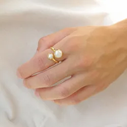 perle ring i forgyldt sølv