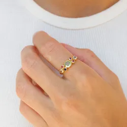 multifarvet ring i forgyldt sølv - Bubbly Twist