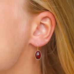 ovale rød krystal øreringe i forgyldt sølv - Loom Stones