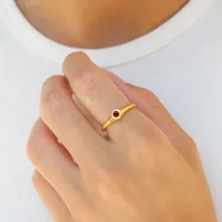 rød krystal ring i forgyldt sølv - Loom Stones
