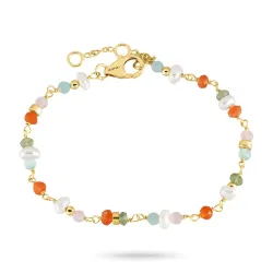 multifarvet sten armbånd i forgyldt sølv 16 + 3 cm x 4,3 mm