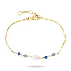 blå jadesten armbånd i forgyldt sølv 16 + 3 cm x 4,3 mm