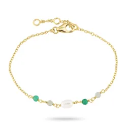 grøn onyks armbånd i forgyldt sølv 16 + 3 cm x 4,4 mm