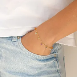 multifarvet armbånd i forgyldt sølv 16 + 3 cm x 3,3 mm  - Loom Stones