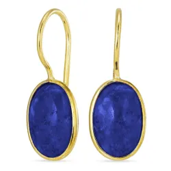 ovale blå jadesten øreringe i forgyldt sølv - Loom Stones