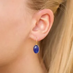 ovale blå jadesten øreringe i forgyldt sølv - Loom Stones