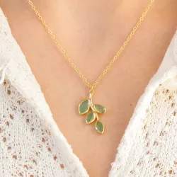 grøn aventurin halskæde i forgyldt sølv 42 + 3 cm x 13 mm  - Loom Stones