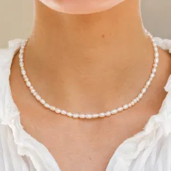 perle halskæde i forgyldt sølv 38 + 5 cm x 4,5 mm