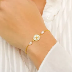 marguerit perle armbånd i forgyldt sølv