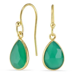 dråbe grøn onyks øreringe i forgyldt sølv - Loom Stones