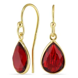 dråbe rød krystal øreringe i forgyldt sølv