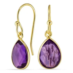 dråbe ametyst øreringe i forgyldt sølv - Loom Stones