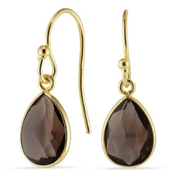 dråbe røgfarvet krystal øreringe i forgyldt sølv - Loom Stones