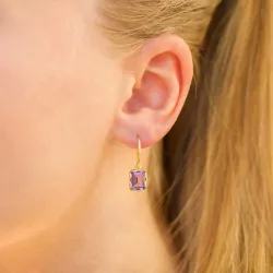 firkantet lilla ametyst øreringe i forgyldt sølv - Loom Stones