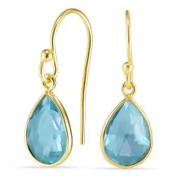 dråbe blå krystal øreringe i forgyldt sølv - Loom Stones