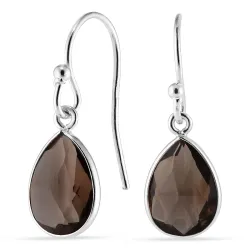 dråbe røgfarvet kvarts øreringe i forgyldt sølv - Loom Stones