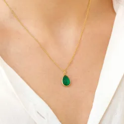 dråbe mørkegrøn krystal vedhæng i forgyldt sølv - Loom Stones