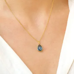 dråbe mørkeblå krystal vedhæng i forgyldt sølv - Loom Stones