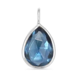 dråbe mørkeblå krystal vedhæng i sølv - Loom Stones