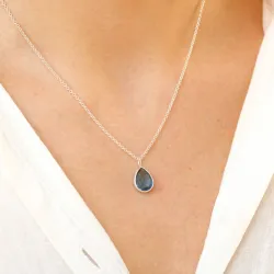 dråbe mørkeblå krystal vedhæng i sølv - Loom Stones